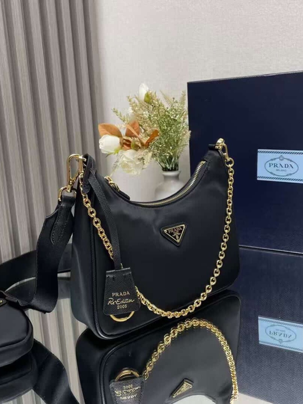 Prada Black Nylon Shoulder Bag with Gold Hardware - Picture 3 of 3